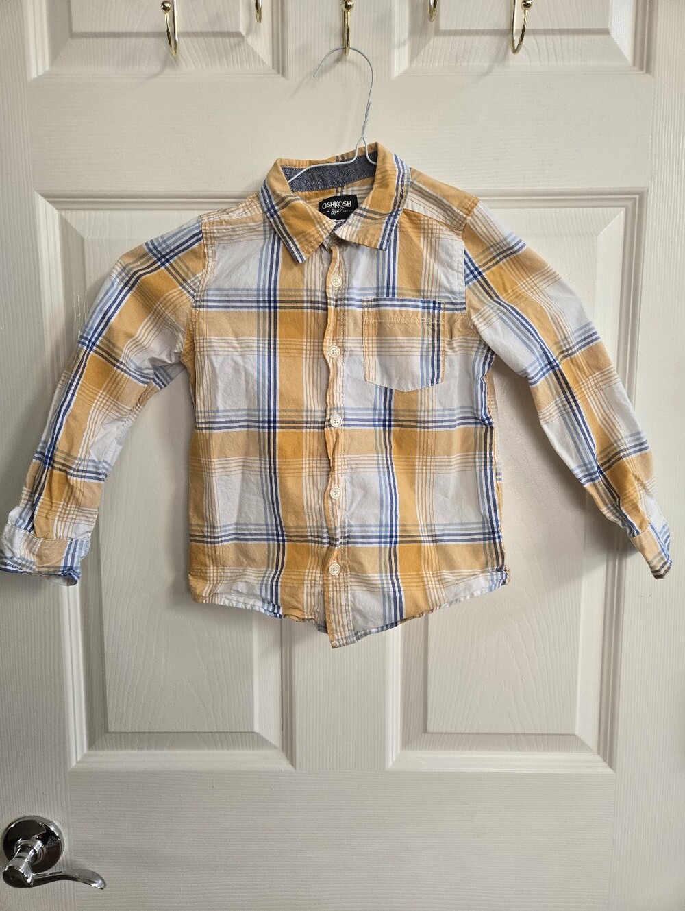 OshKosh B'gosh Yellow and Blue Plaid Button-Down Shirt- Size 5T